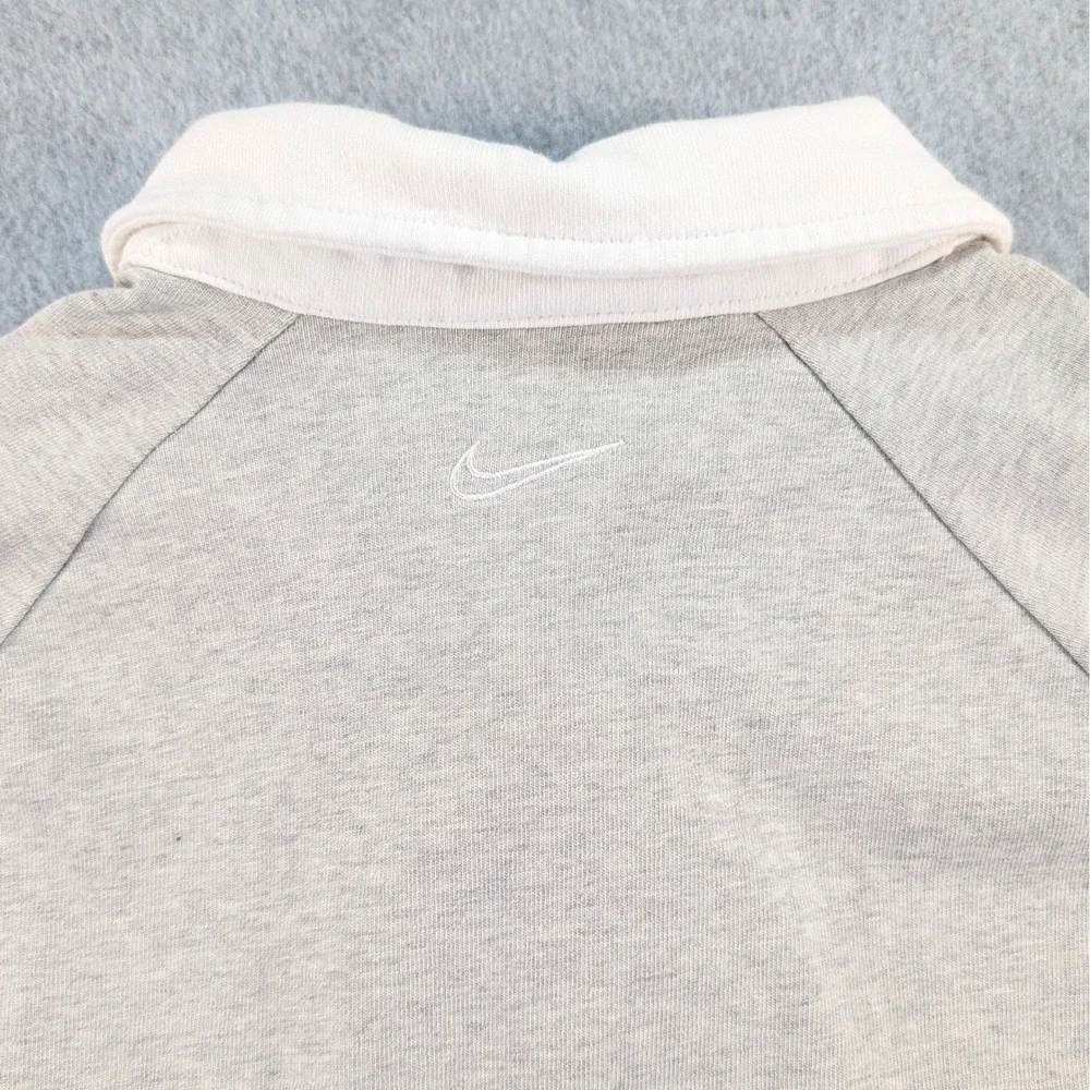 Nike Swoosh Mens Grey White Long Sleeve Rugby Polo Shirt Medium‎ 20.5x27